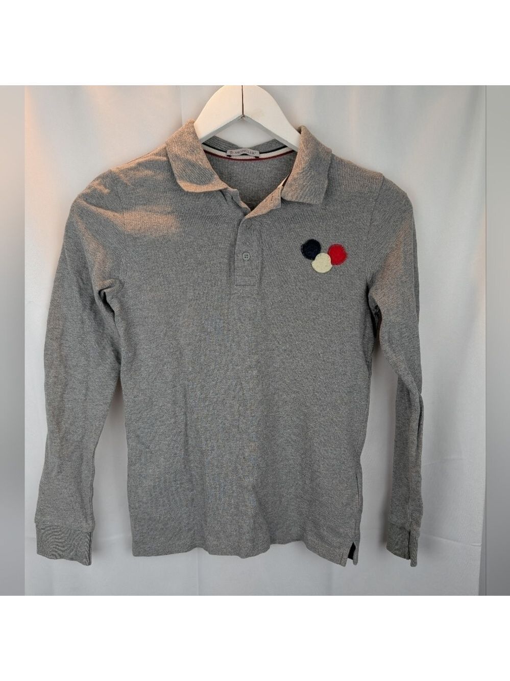 Moncler Gray Long Sleeve Polo Shirt with Colorful Patch Size 12 In VGUC